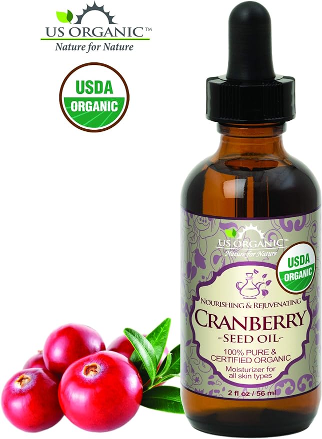US Organic Cranberry Seed Oil, USDA Certified Organic,100% Pure & Natural, Cold Pressed Virgin, Unrefined in Amber Glass Bottle w/Glass Eyedropper for Easy Application (2 oz (56 ml))