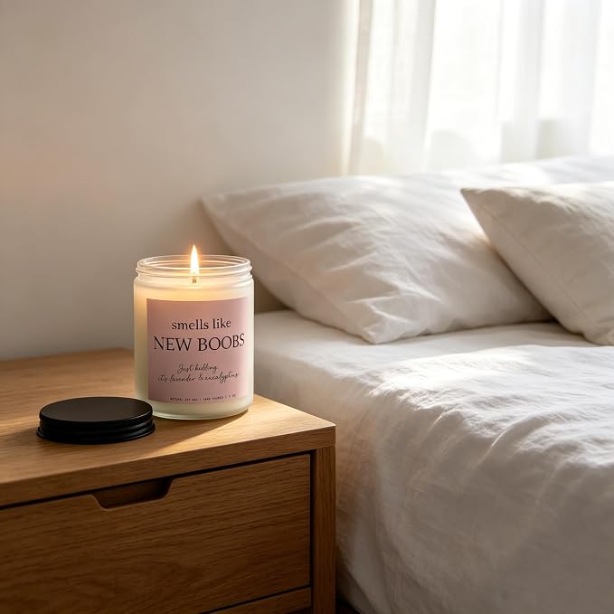“Smells Like New Boobs” Candle, Breast Cancer Survivor Gifts for Women, After Breast Surgery Gifts, Breast Reduction, Augmentation, Boob Job Recovery, Lavender & Eucalyptus, 100% Soy Wax, 7OZ