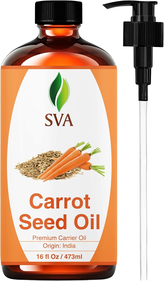 SVA Carrot Seed Oil - 16 Fl Oz – 100% Natural Cold Pressed Carrot Oil - for Face, Skin Care, Hair Care, Scalp Massage & Body Massage – Carrier Oil
