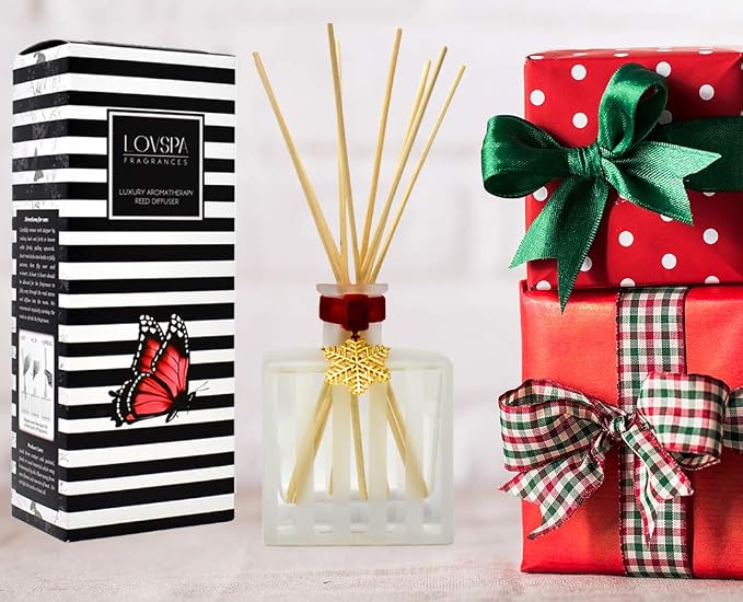 Reed Diffuser Set, Holiday Scented Oil Diffuser with Sticks, Home Fragrance Accessories for Bathroom Shelf Decor, Aroma Diffusers for Home or Office Desk, USA Made