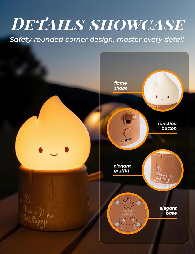 Cute Silicone Candle with White Noise - Flameless LED Candle with Timer, Flickering Candlelight & Night Light, Soothing Sound Machine for Sleep, Relaxation, Bedroom, Gifts