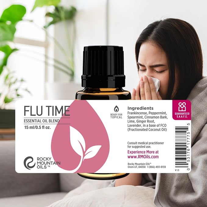 Rocky Mountain Oils Flu Time Essential Oil Blend with Essential Oils - Aromatherapy Oils for Topical Use - Therapeutic Grade Essential Oils - 15ml
