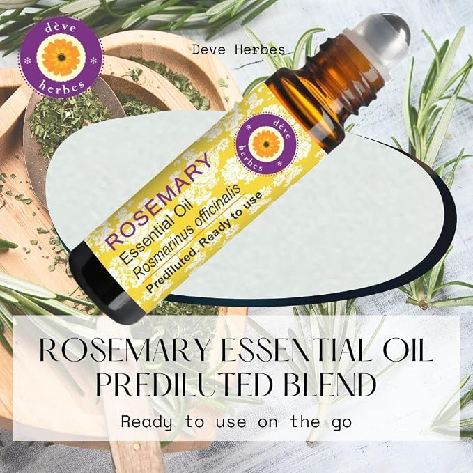 Deve Herbes Rosemary Essential Oil (Rosmarinus officinalis) Pre Diluted Ready to Use Roll-on Blend for Aroma and Topical Skin Application for Kids and Adults 10ml (0.33 oz)