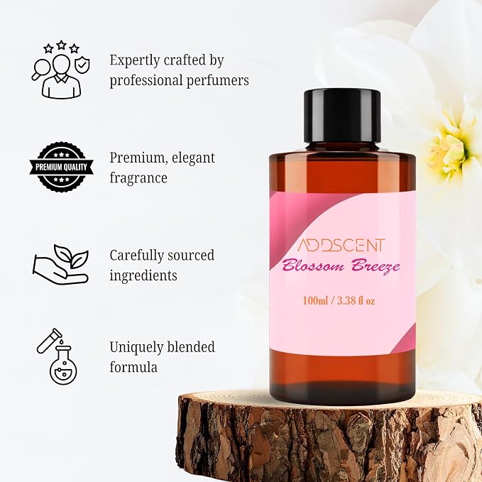 Blossom Breeze Fragrance Oil 100ml for Diffuser, Sweet Fruity and Floral Aroma for Bedroom Living Office Spa, Soft Uplifting Scent with Layered Notes for Cheerful and Welcoming Ambience