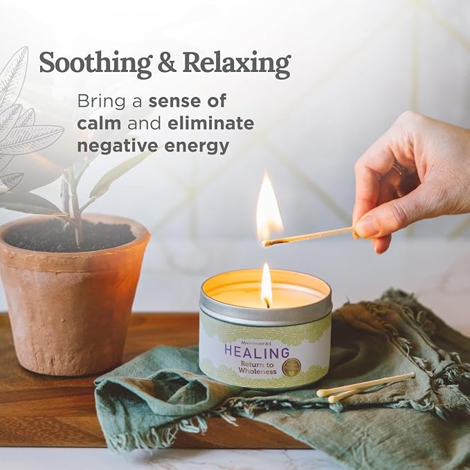 MAGNIFICENT 101 Healing & Manifestation Smudge Meditation Candle - 6 Oz Red Soy Wax - 35-Hour Burn - Infused with Palo Santo, Sandalwood, Sage & Lavender Oils - Aromatherapy Candle