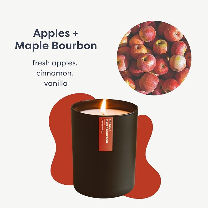 Calyan Wax Co. Apples & Maple Bourbon Scented Candle - 75 Hour Burn - Luxury Clean Soy Wax Candles - Long Lasting Black Tumbler Jar Candle for Home - 10.2oz