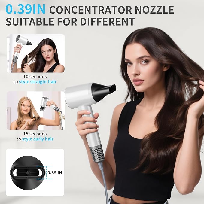 Professional High Speed Ionic Hair Dryer, 500 Million Negative Ions, Ultra-Fast Drying, Low Noise, 150000 RPM, Infrared Blow Dryer with a Magnetic Nozzle for Faster Drying All Hair Types