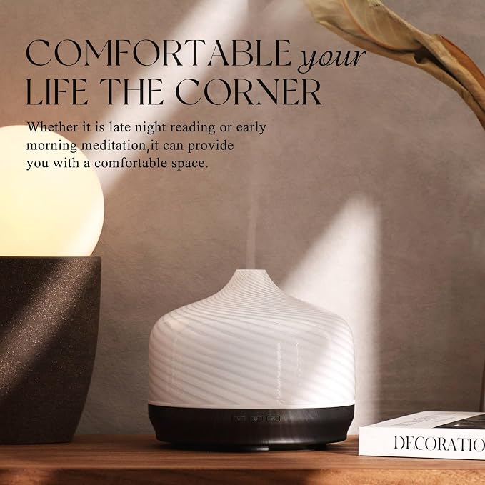 Porseme 500ml Glass Essential Oil Diffuser Aromatherapy Ultrasonic Cool Mist Humidifier 15-21 Running Hours Waterless Auto-Off Air Diffusers for Sleeping Yoga Working Spa(Pure White)