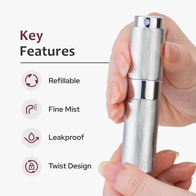 LISAPACK Perfume Travel Refillable Bottle - Atomizer Cologne Spray for Men Portable - Mini Sprayer Empty for Refill - Small Size 8ML Striped (Black, Silver, Blue)