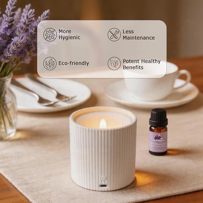 Non-Rechargeable 2 in 1 LED Candle Waterless Diffuser and 3D Wick and Realistic Flame Candle,Flameless Candle Diffuser,Waterless Essential Oil Diffuser with 12PCS Cotton Pads(Connect USB Line Use)