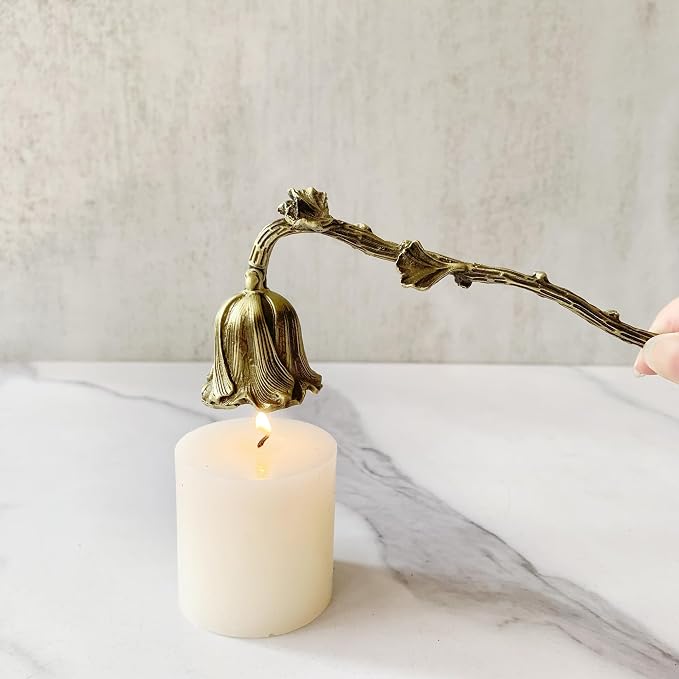 Ginkgo Candle Snuffer, Hand-Painted Metal Candle Extinguisher with Non-Slip Handle, Elegant Decorative Candle Tool for Hanukkah, Christmas, Birthdays (Rustic Ginkgo)