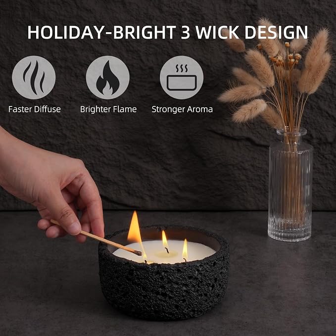 Viyffo Large 3 Wick Scented Candle – Sandalwood & Lavender, 20oz Non Toxic Soy Candles for Women & Men, Matte Black Ceramic Jar Perfect Calming Home Fragrance, Elegant Room Décor & Premium Gift