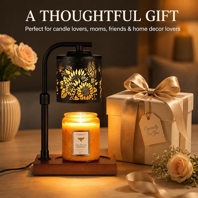 mocosa Candle Warmer Lamp with Adjustable Height Dimmable for New Home Decor Electric Candle Warmer for Jar Candles Birthday Gifts for Women Mom(Sunflower)