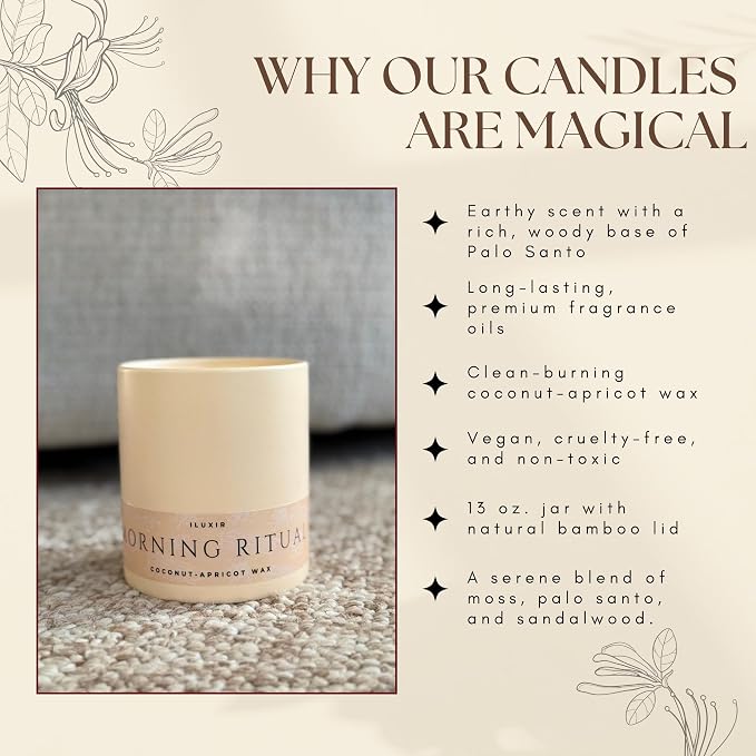 Palo Santo & Sandalwood Scented Candle,13 Oz Coconut Apricot Wax, Aromatherapy Candle for Yoga, Meditation & Morning Ritual, Non-Toxic Phthalate-Free, Vegan, Clean Burn- Perfect for Luxury Gift