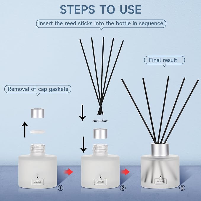 Brakula Reed Diffuser Set - Lavender Scented Essential Oil Includes 8 Sticks, Bathroom Bedroom Home Office Decor, 3.4 oz/100 ml