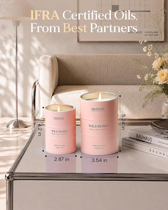 M&SENSE Wild Rose Large Natural Scented Candle, 120 Hours Long Lasting Soy Candles 21.2oz, Stress Relief Luxury Aromatherapy Candles for Women, Romantic Candle Valentines Day Gifts