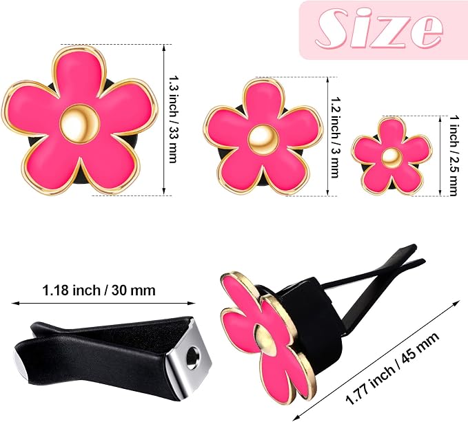 Frienda 6 Pcs Daisy Flower Air Vent Clip Accessories Air Conditioning Outlet Clip Car Air Freshener Dashboard Accessories Charm Car Inter Decor(2.5 cm, 3 cm, 3.3 cm,Red)