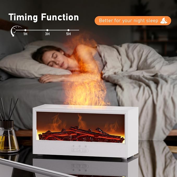 Fireplace Flame Air Diffuser Humidifier,7 Colors Aromatherapy Essential Oil Diffuser, Ultrasonic Aroma Humidifier with Remote Control & Timer for Bedroom, Home, Office, Yoga (White)