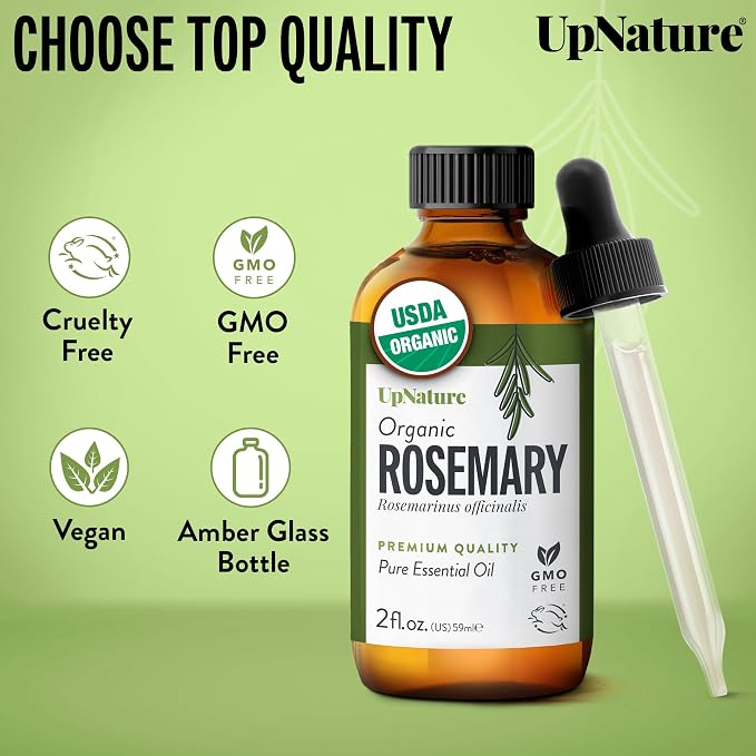 UpNature Organic Rosemary Oil - 100% Pure Rosemary for Hair, Scalp, Skin, 2oz