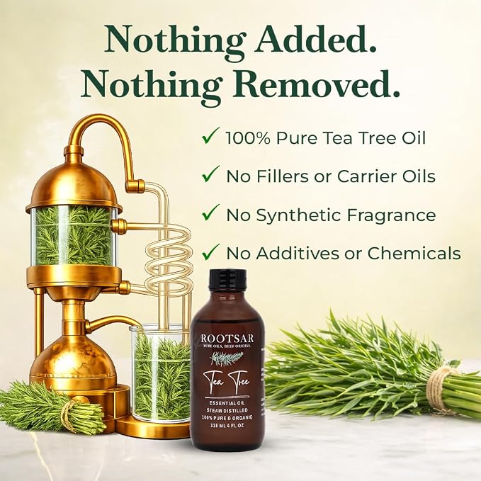 Tea Tree Essential Oil – 100% Pure Organic Tea Tree Oil, Steam Distilled, 4 FL OZ / 118 ML – Premium Essential Oil for Diffuser, Aromatherapy, Massage, Skin Care, Candle & Soap Making
