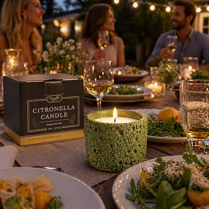 Viyffo 6oz Citronella Candle Outdoor, Small Citronella Candle Indoor, Candles for Home Scented, Non Toxic Soy, Green Ceramic Jar for Patio, Backyard Décor & Camping Gift (12+ Hours Burn)