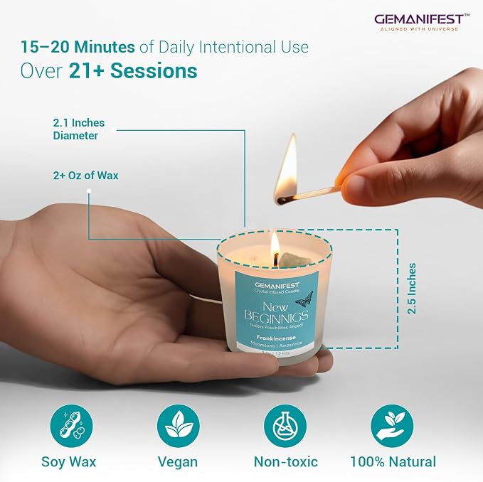 New Beginnings Manifestation Candle Gifts for Women and Men Frankincense Crystal Candle with Moonstone Bracelet New Year Christmas House Warming Wedding Gifts