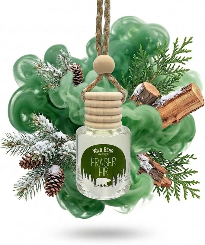 Car Freshener – Long Lasting Natural Fragrance Oil, Glass Bottle Diffuser, Toxin-Free, Made in USA – Fraser Fir