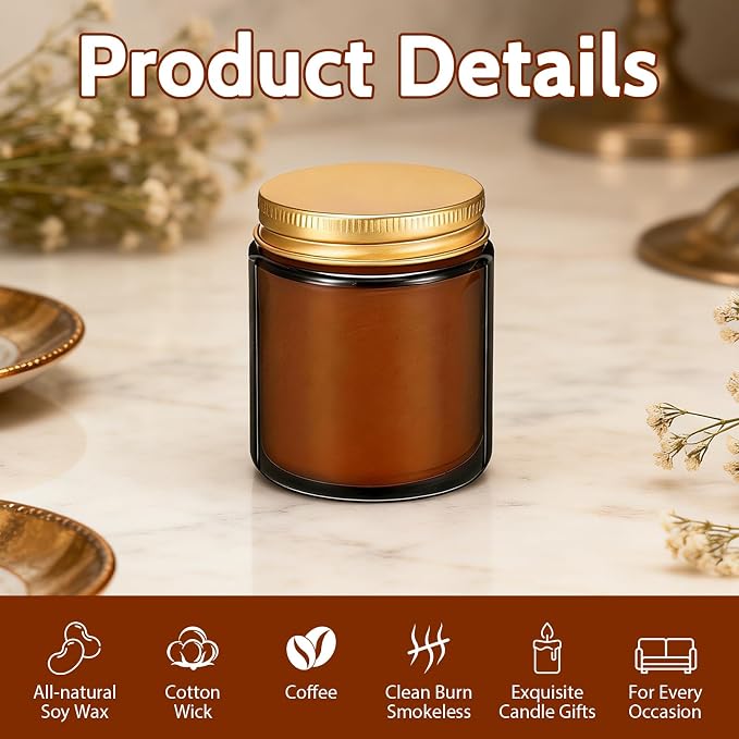 24 Pack 6 oz Coffee Scented Soy Candles, Bulk Glass Jar Aromatherapy Candles, Long Lasting Soy Wax Candles for Home, Wedding, Party & Stress Relief