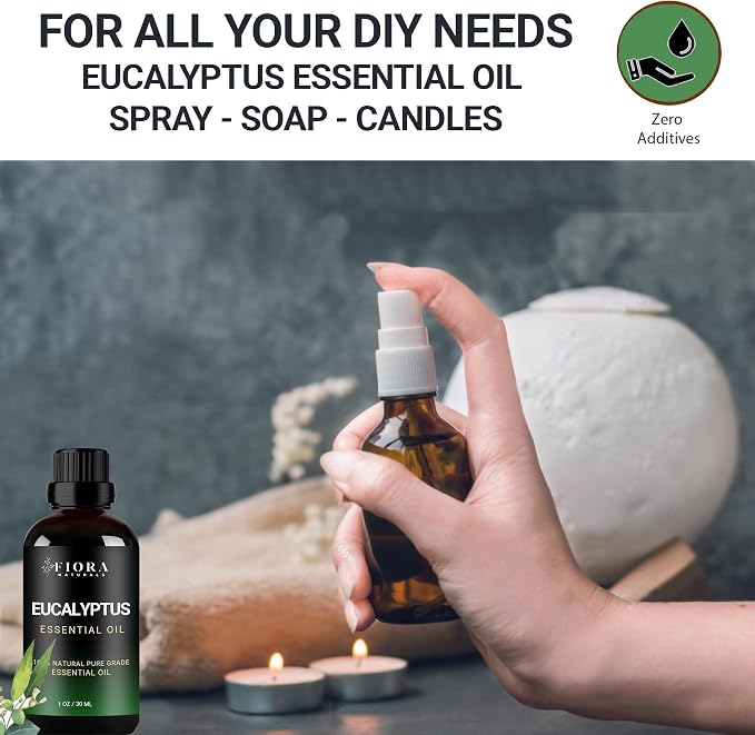 Eucalyptus Essential Oil - 100% Pure Eucalyptus Oil for Diffuser, Humidifier, Sinus, Cold, and Aromatherapy - Natural Oil for Skin, Hair, Scalp and Massage