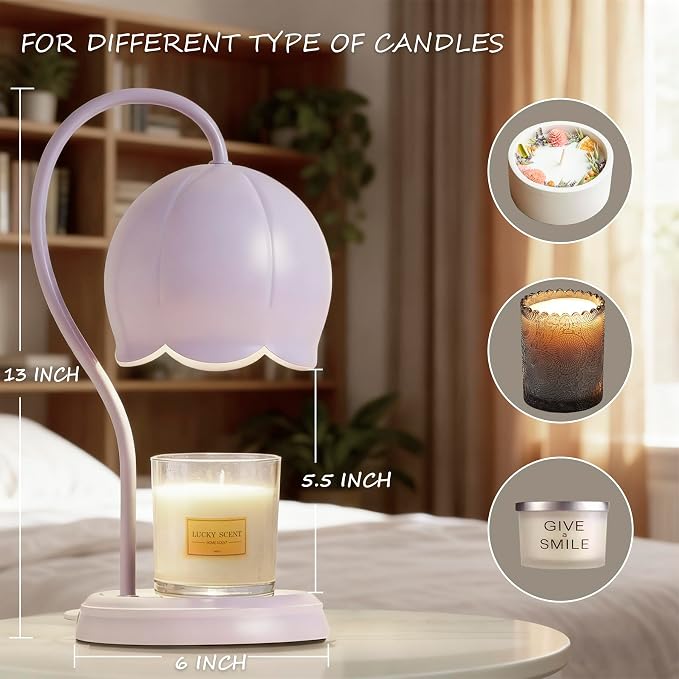 Light Blue Cute Flower Candle Warmer Lamp with Timer Dimmable, Bedroom House Office Aesthetic Living Girls Room New Home Decor, Christmas Birthday New Year Gifts for Women Mom