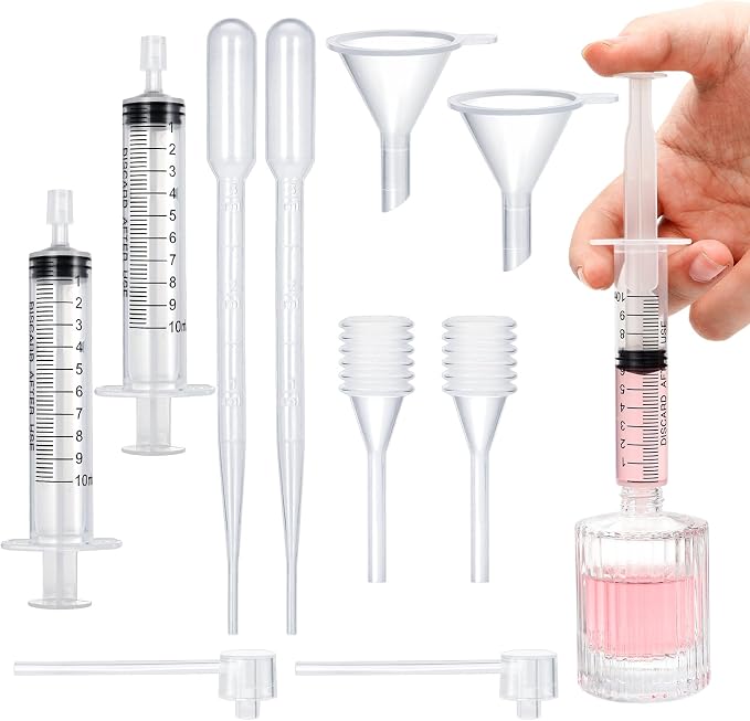 10pcs Perfume Refill Tool Kit,Plastic Perfume Dispenser Transfer Tools,Travel Refill Tool Set for Liquid Cologne Fragrance Sample Essential Oils (Clear, 10ml/10pcs)