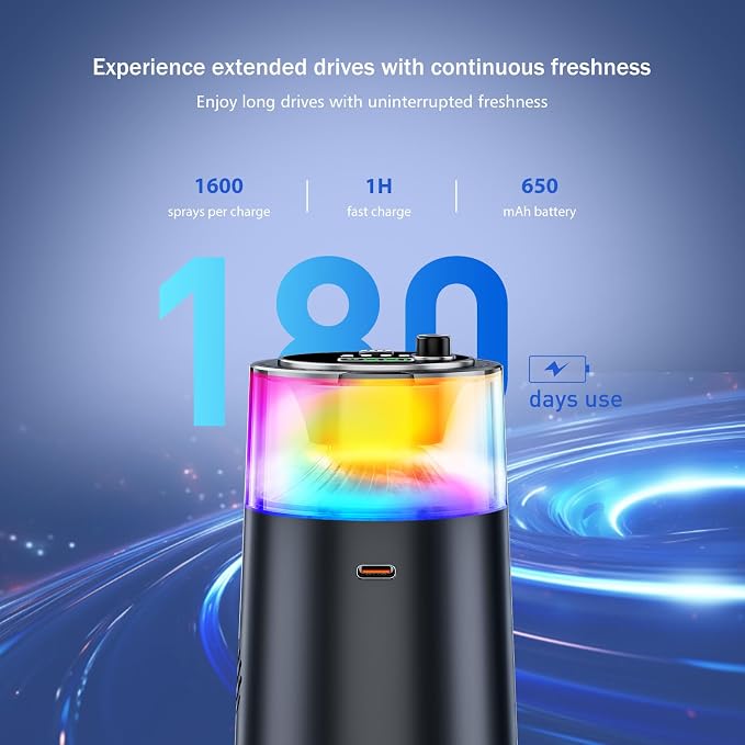 Smart Car Air Freshener with RGB Ambient Light, Galaxy Cloud Mist, Auto On/Off, Built-in Battery, Car Aroma Diffuser, Home, Office (4 Essential Oil Box), Long-Lasting Scent