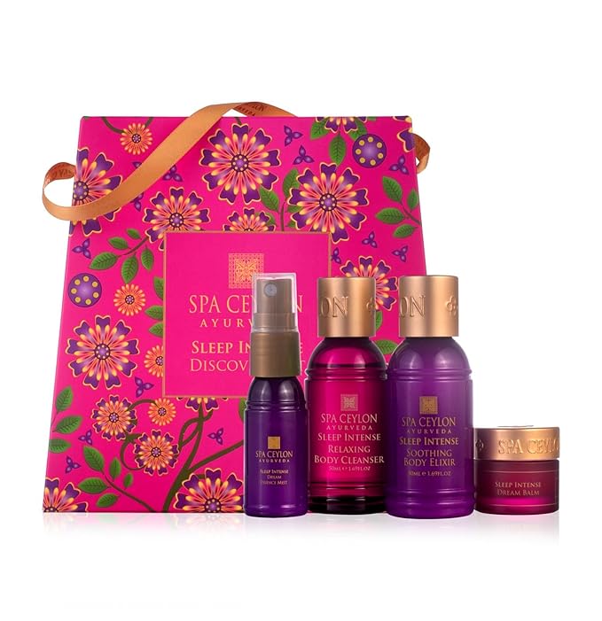 Spa Ceylon Ayurveda Sleep Intense Discovery Set – 4-Piece Natural Calming Gift Set with Neroli, Lavender & Ylang Ylang – Body Cleanser, Body Elixir, Dream Mist & Dream Balm