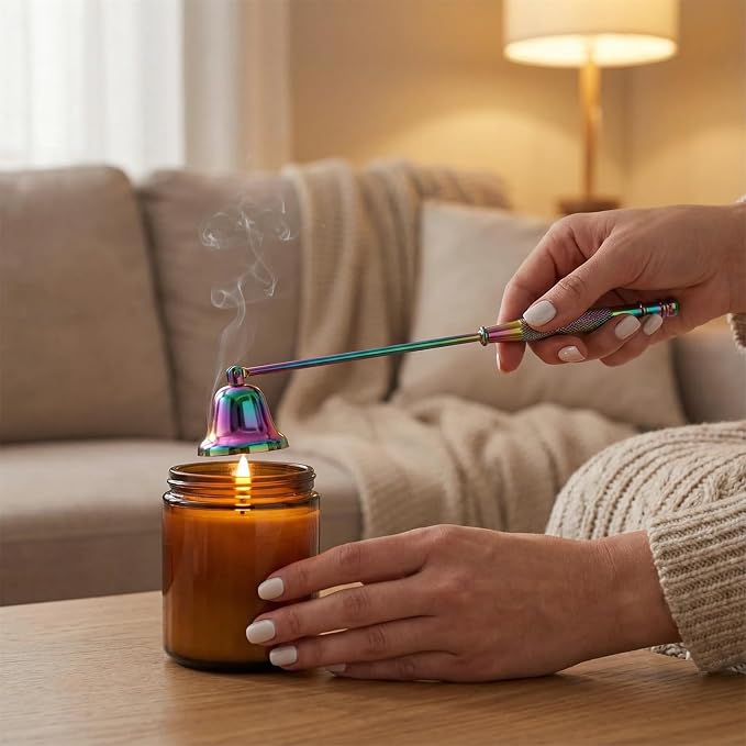 Candle Snuffer, Candlesnuffers Wick Snuffer Candle Accessory, Stainless Steel Wick Flame Extinguisher for Putting Out Candle Flame Safely (Colorful Candle Snuffer B)