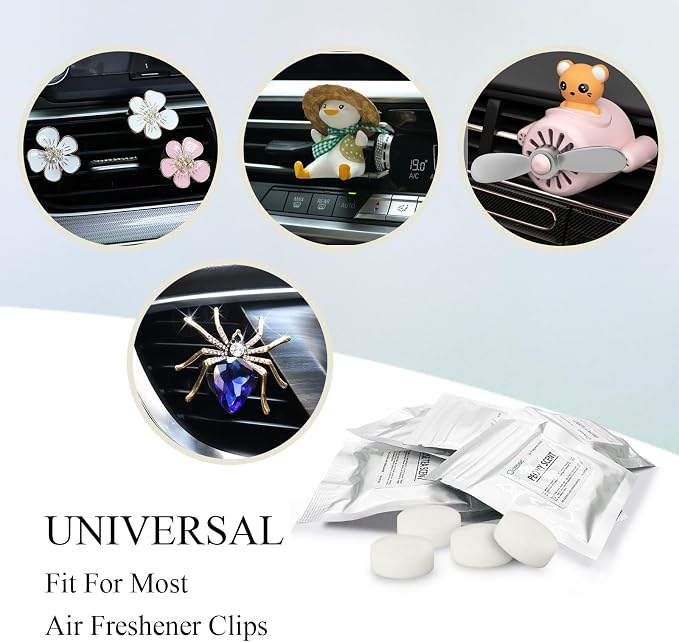 ORIESSE 32pcs Vanilla Car Air Freshener Refill Fragrance Tablets,8 Pack Sweet Vanilla Car Scents Pads for Car Air Freshener Vent Clips,1.7cm/0.7inches Diameters Scent Pads