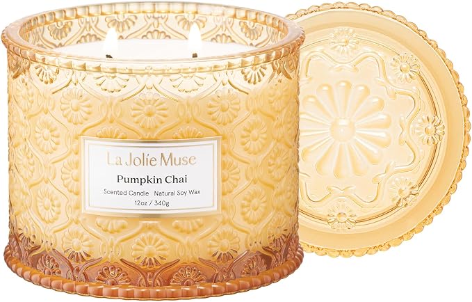 LA JOLIE MUSE Pumpkin Chai Home Scented Candle for Fall | 2- Wick Non Toxic Natural Soy | Luxury Large Jar Candle for Home | Decor Gifts for Women & Men | 12 oz