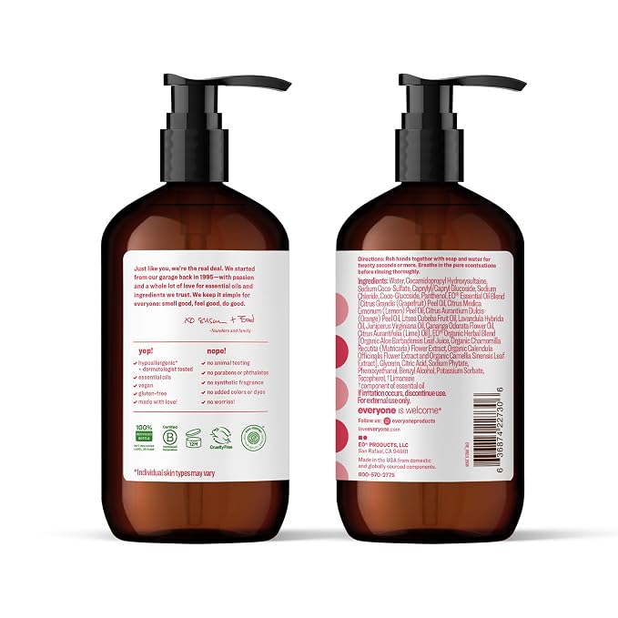 Everyone Liquid Hand Soap, 12.75 Ounce (Pack of 3), Ruby Grapefruit, Plant-Based Cleanser with Pure Essential Oils (Packaging May Vary)