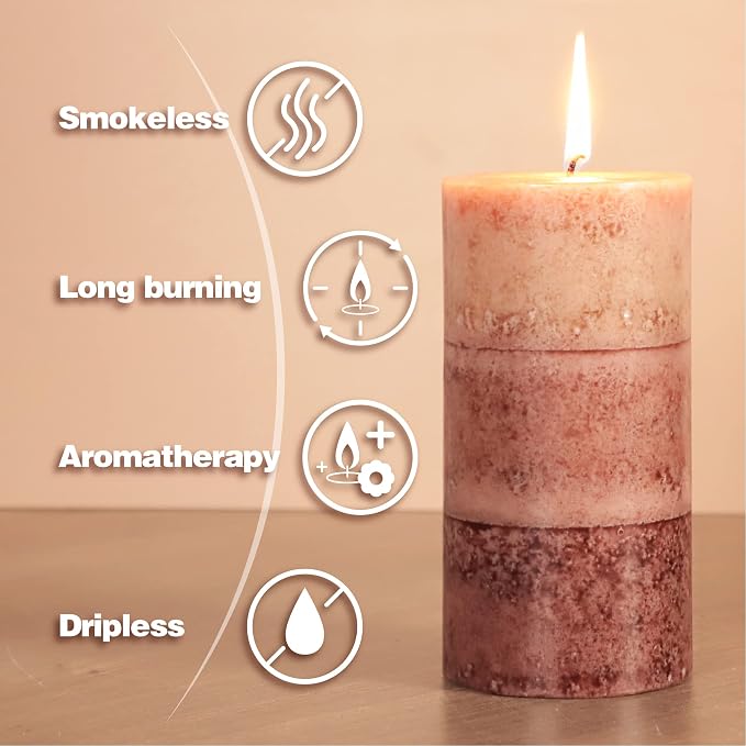 Coffee Pillar Candles, Aromatherapy Scented Candles, Set of 3 Tall 3x6 Inch Dripless Pillar Candle, for Wedding and Home Décor