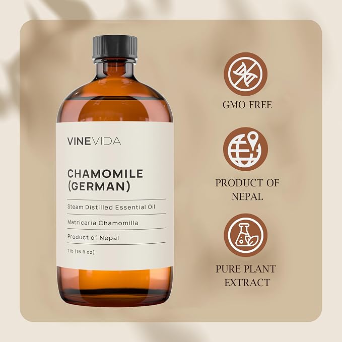 VINEVIDA Chamomile German Essential Oil 16 oz - Undiluted Chamomile Oil 16 oz - Chamomile Candle Oil Scent - DIY Candle Scents for Candlemaking - Bulk Essential Oil for Soap Making Safe for Skin