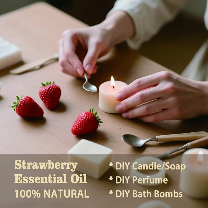 Strawberry Essential Oil, Strawberry Oil for Diffuser, Humidifier, DIY Candle, Soap, Sweet Fragrance, Home, Gift Ready, Strawberry Fragrance Oil - MLYNKL Essential Oils (8.33 fl oz / 250ml)