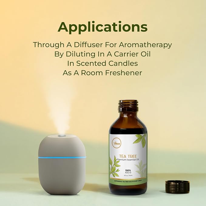 My ACE Tea Tree Essential Oil 4 Fl Oz - 100% Pure & Natural - Premium Grade for Aromatherapy, Diffuser, Skin, Hair, Massage, Candle & Soap Making, Home - Glass Bottle with Dropper - Long Lasting Scent