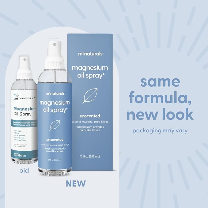 Magnesium Oil Spray for Sore Muscles, Feet, Joints and Leg Cramps, Supports Restful Sleep, Relaxation and Post-Workout Recovery, Suitable for Sensitive Skin, 12 fl oz by M3
