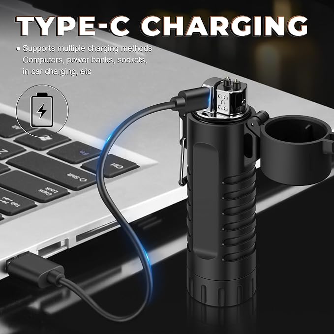 Lafagiet Electric Lighter, USB C Rechargeable, with LED Battery Display, Flashlight, 360° Flexible extendable Arc Lighters for Candle, Camping, Outdoor Adventure