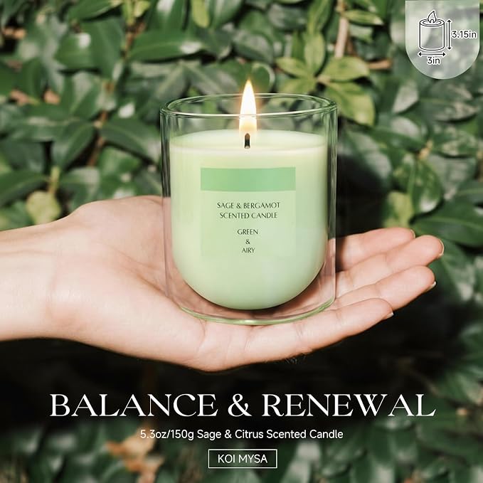 Sage Citrus Scented Green Candles, Natural Soy Non Toxic Single Wick Aromatherapy Candle for Home Decor, Summer Fragrance