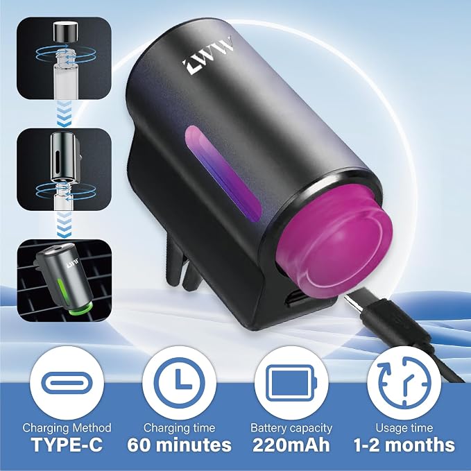 Car Air Freshener Diffuser, Portable Intelligent Car Aroma Diffuser with 3 Adjustable Modes, Rechargeable Car Aromatherapy Machine,Travel Essentials Gifts for Women Men, Long-Lasting (10Scents)