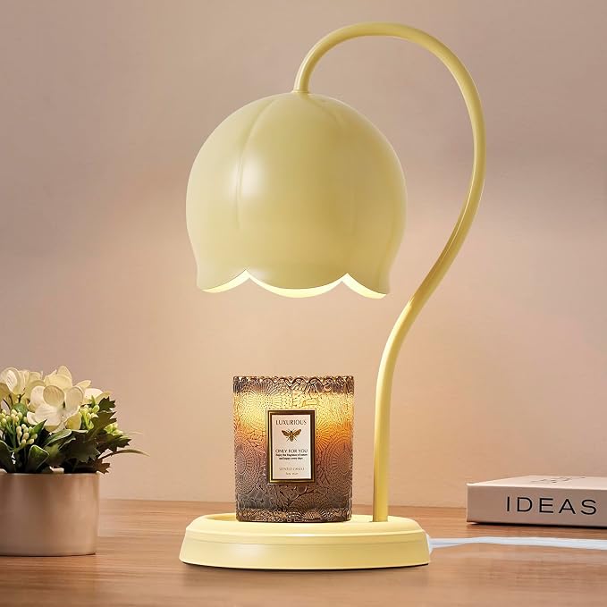 Light Yellow Cute Flower Candle Warmer Lamp with Timer Dimmable, Bedroom House Office Aesthetic Living Girls Room New Home Decor, Christmas Birthday New Year Gifts for Women Mom