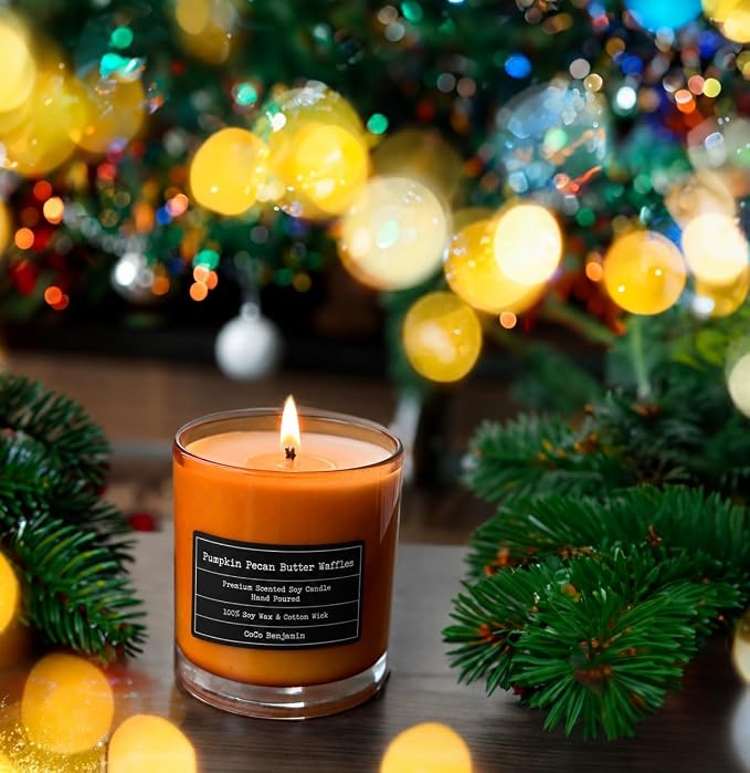 100% Natural Soy Wax Candle by CoCo Benjamin - Highly Scented & Hand-Poured Luxury Candle (Pumpkin Pecan Butter Waffles)- Clean Burning Cotton Wick