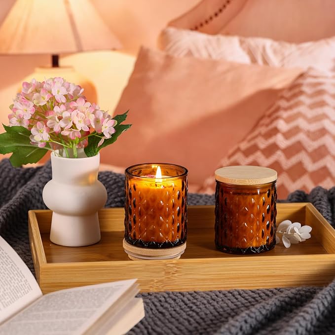 MATAHUM 2 Pack Sandalwood Scented Candles for Home Decor, 6.5oz Natural Soy Wax Aromatherapy Jar Candles, Sandalwood Candles Housewarming Giftable for Men