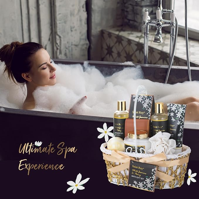 Spa Bath & Body Gifts for Women, Jasmine Peony Spa Gift Basket Self Care | Beauty Care Kit Relaxation Bath Gift, Skin Care Pamper Kit, Bath & Body Care Set, Birthday, Christmas, Anniversary