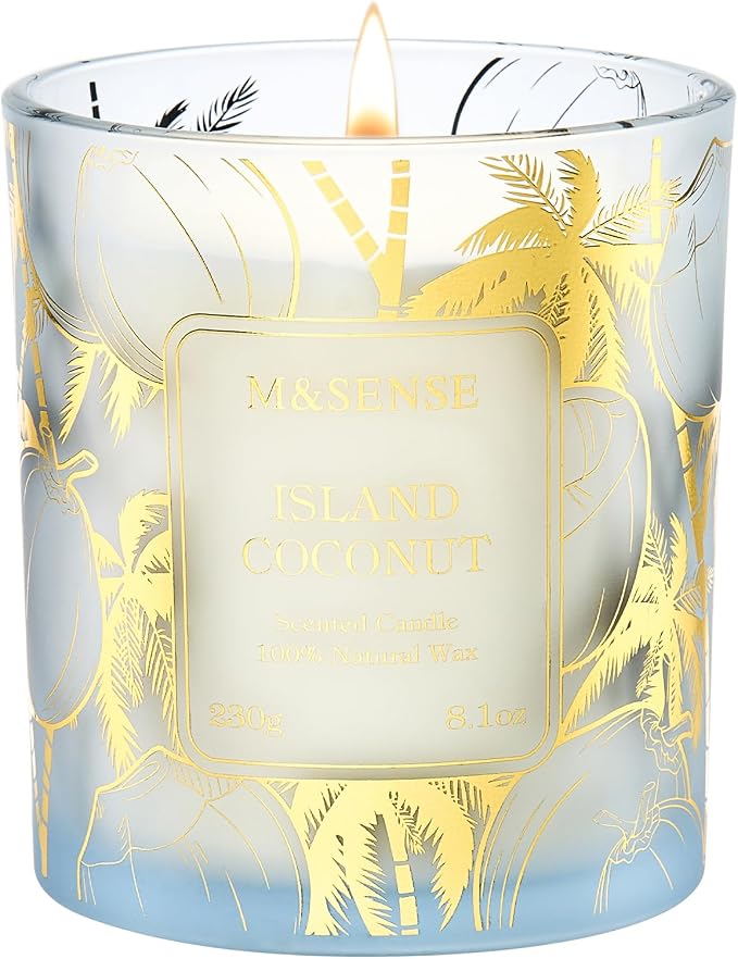 M&SENSE Coconut Soy Candle, 8.1oz 42-Hour Long Burning Time Naturally Scented Candles, Creamy Tropical Island Scent, Summer Meditation Gift